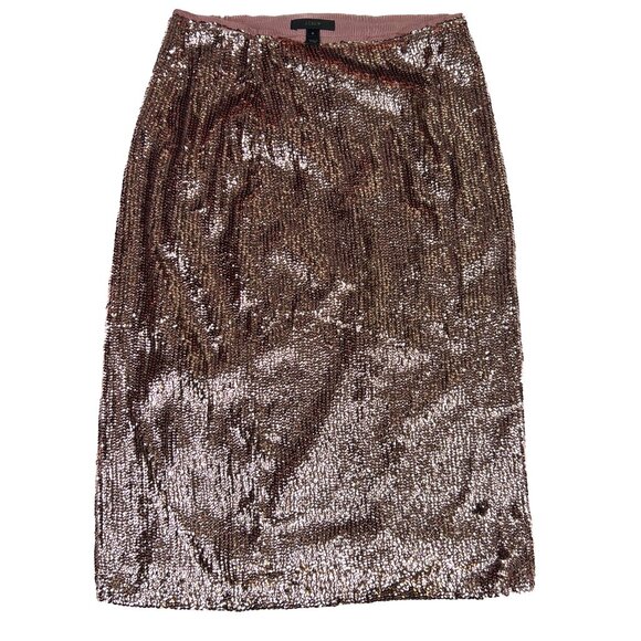 J. Crew Rose Gold Sequins Pencil Midi Skirt Holiday Party Size 0 - NWT - Picture 2 of 8